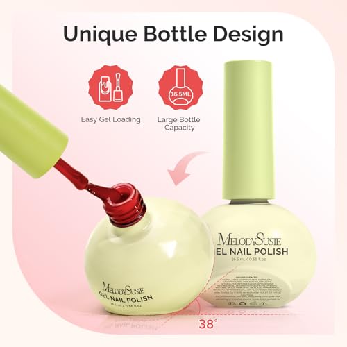 MelodySusie Highly Pigmented Gel Nail Polish Set,10 Dopamine Colors with 2 Top & Base Coat, TPO & HEMA Free Plant-Based Formula, 16.5ml Tilt-and-Stand Bottle, Gift for Nail Art at Home(Hot Pink)