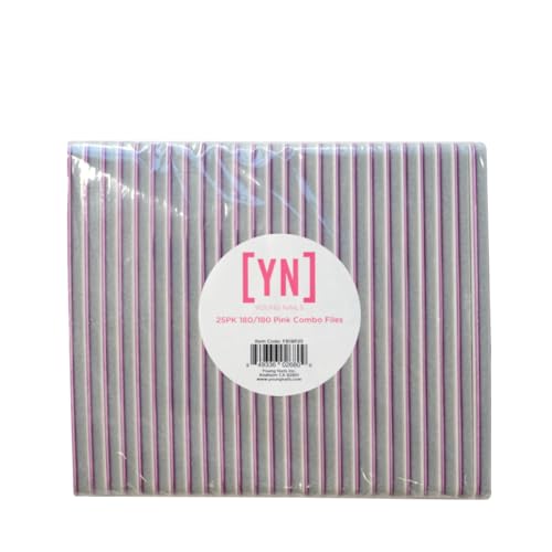 Young Nails Professional Nail File - 180/180 Grit Pink Combo Files, 25 Pack - Double Sided Ergonomic Emery Boards for Natural Acrylic Gel Nails, Perfect for Nail Techs or DIY Nails at Home