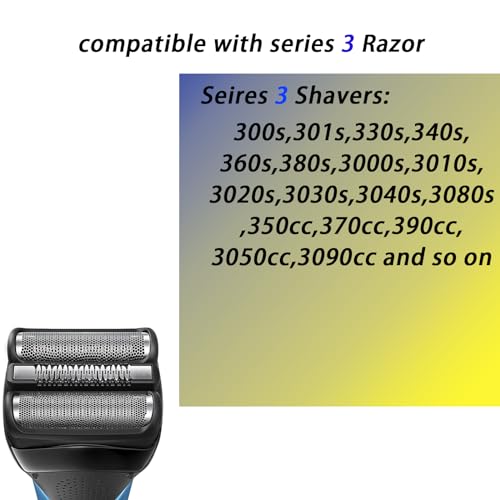 2-Pack Replacement Head for Braun Series 3 S3 3040s - Wet & Dry Shaver Foil & Cutter Blades, Compatible with Braun S3 Razors.