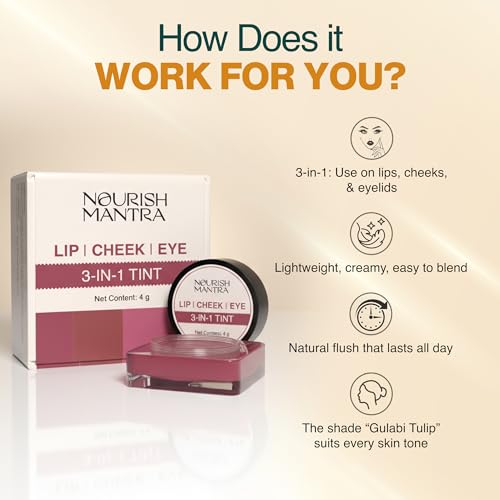 Nourish Mantra 3 In 1 Lip, Cheek & Eye Tint | With Light-weight & Highly Pigmented Formula | Suits All Skin Types | For Women | 4gm
