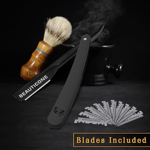 BEAUTICONE¢ç Straight Razors for Men ? Professional Barber Straight Edge Razor Kit with Replaceable Single Edge Blades - Navajas Para Barbero - Pouch Gift Box 1.2 mm Exposed for Close Shave Ultra Light
