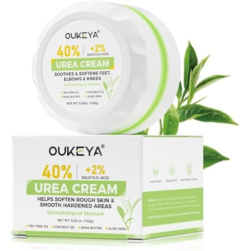 OUKEYA 40 Percent Urea Foot Cream,with Salicylic Acid,Tea Tree Oi & Ceramides,Cracked Heel Smooth | Dry Skin Exfoliator | Nourishes | For Foot,Hands, Elbows, Knees 5.29 Oz