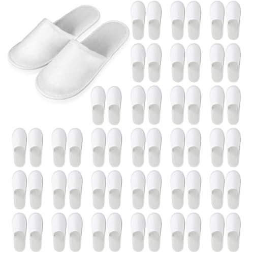 30 Pairs 10.5 Inch Disposable Slipper for Guests, White Spa Slippers Bulk House Slippers Non Slip Closed Toe Travel Footwear for Hotel Guests Women Men, Medium