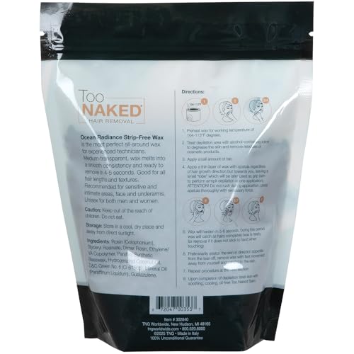 Too Naked Hair Removal Ocean Radiance Strip-Free Wax, Medium Transparency with Smooth Consistency, Hypoallergenic for Sensitive Areas, Fragrance-Free, Unisex, 1 Lb.