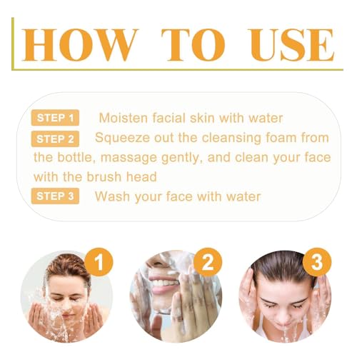 2 Pcs Turmeric Facial Cleanser, Deep Cleansing Brightening Exfoliating Turmeric Foaming Face Glow Wash with Brush for All Skin