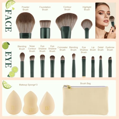 DUcare Makeup Gift Set 18PCS,with 14pcs Makeup Brush Set 3Pcs Makeup Sponges 1PC Cosmetic Bag for Foundation Blending Powder Blush Concealers Eye Shadows