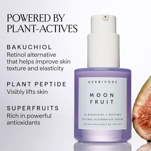HERBIVORE Bakuchiol Retinol Alternative Moon Fruit Face Serum EXTRA STRENGTH ? 1% Bakuchiol + Peptides, Smooths Skin, Reduces Fine Lines & Wrinkles, Plant-based, Vegan, Cruelty-free, 30mL / 1 oz