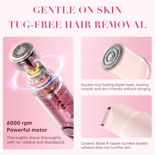 Bikini Trimmer for Women-Electric Razors for Women,Rechargeable Pubic Body Hair Trimmer,Waterproof Electric Shaver,Portable Lady Bikini Shaver for Legs, Body,Armpit, Facial, Gifts for Woman, Pink