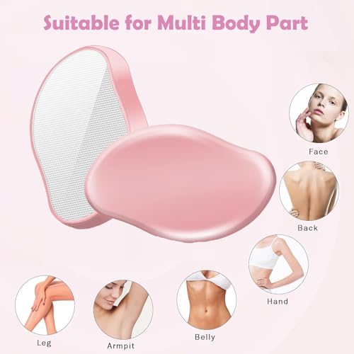 2PCS Crystal Hair Eraser for Women Reusable Hair Remover Stone, Painless Crystal Hair Remover for Women and Men, Magic Painless Exfoliation Hair Removal Tool-Pink Purple