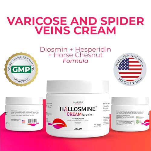 Hallusa Natural Hallosmine Leg Cream with Diosmin, Hesperidin & Horse Chestnut | Cooling Skin Care Cream with Menthol & Aloe Vera | Lightweight Moisturizing Formula | 4 oz (112g)