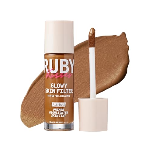 Ruby Kisses Glowy Skin Filter Foundation - All-in-1 Primer, Skin Tint & Highlighter, Hydrating Light Coverage with Squalane, Natural Dewy Finish, Luminous & Radiant Glow (Golden Rich)