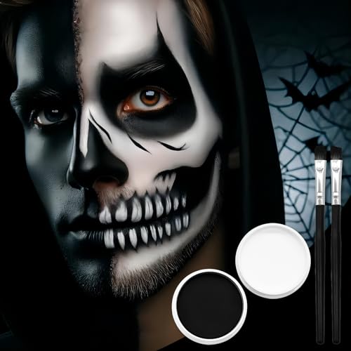 Black and White Face Paint Set - 2.47 oz Halloween Face Body Paint Skeleton Ghost Skull Cosplay Costume Professional SFX Corpse Special Effects Makeup Kit for Adults Kids Full Coverage Skin Paints