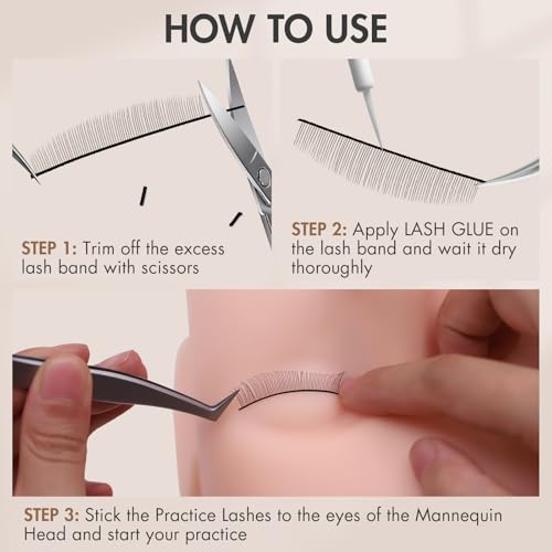 100 Pairs Practice Lashes Kit for Eyelash Extensions Training Strips Training Lashes for Lash Mannequin Head Lash Extension Supplies Beginner Friendly