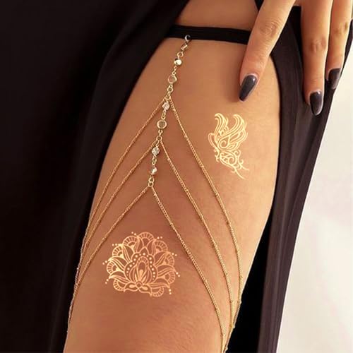 10-Sheet Gold Henna Tattoo Kit - Women's & Girls' Tattoo Stickers for Arms & Hands - Wedding & Festival Glitter Henna Tattoos
