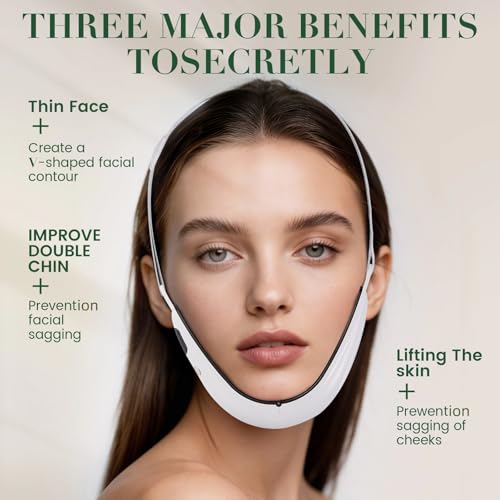 Electric Double Chin Device and V-Face Machine with 6 Modes and 12 Gear Adjustable Intensities - for Jawline Sculptor and Face Slimmer - White