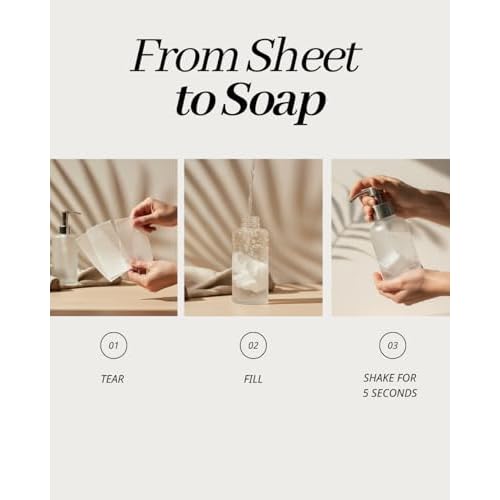 Hand Soap Sheet Bundle ? 1 Pack (30 Sheets Total) + Refillable Glass Dispenser