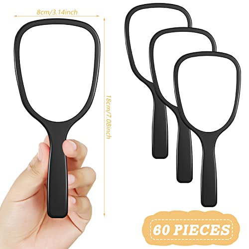 Namalu 60 Pcs 7.08 x 3.14 Inch Hand Handheld Mirror with Handle Plastic Compact Travel Makeup Cosmetic Mirror Small Personal Portable Hand Held Mirror for Home Vanity Camping (Black)