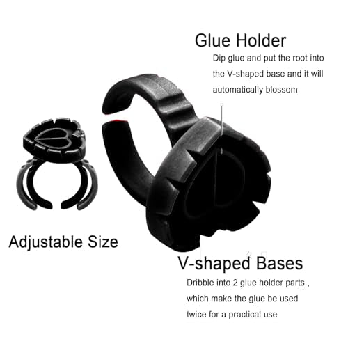 600PCS Glue Rings Lash Rings for Glue, Smart Glue Rings Holder for Eyelash Extensions, Disposable Rings for Lashes, Lovely Shape Lash Fan Blossom Glue Holder Cups for Lash Extension Supplies, Black