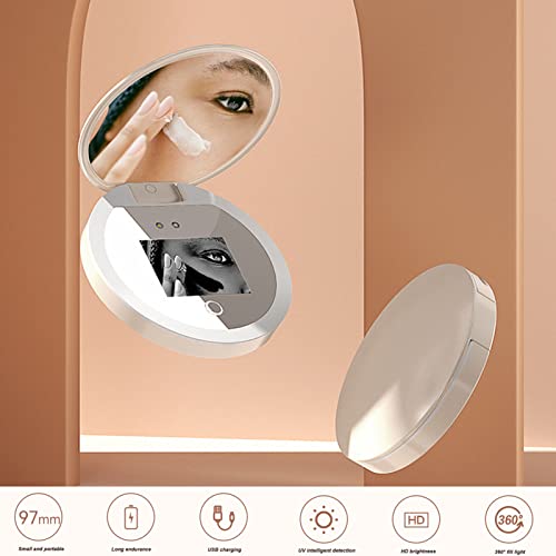 2X Magnification Makeup Mirror with LED Light Mirror for Sunscreen Test with LED Light, Portable Cosmetic Mirror for Travel, Ideal for Sunscreen Compact & Travel Mirrors