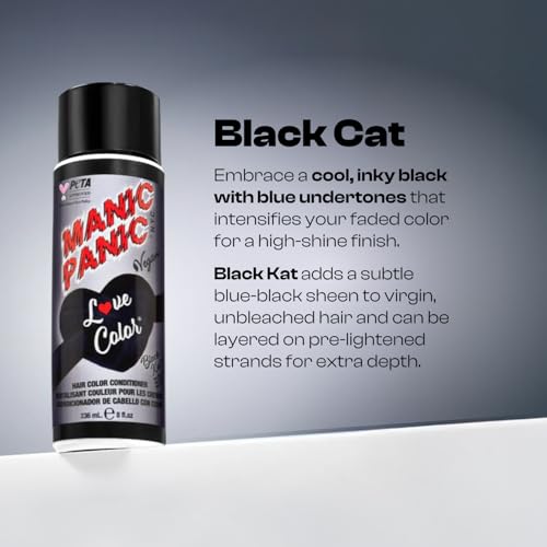 MANIC PANIC Cool-Toned Black Color Depositing Conditioner - Love Color Hair Conditioner Keeps Hair Vibrant, Nourished & Refreshed - Formulated with Shea Butter & Quinoa - Black Kat (8oz)