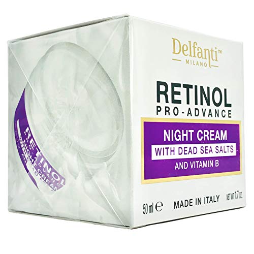 Delfanti Milano, Retinol Pro Advance Night Cream with Dead Sea Salts and Vitamin B, Anti Aging Moisturizer for Face and Neck, Made in Italy, 1.7 oz 50 mL