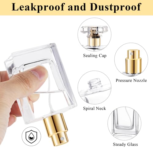 12 Pack Refillable Glass Perfume Bottles - Premium Square Gold Atomizer Spray Bottles, Leak-Proof Portable Empty Perfume Containers for Travel, Purse, Gym & Home Office Use