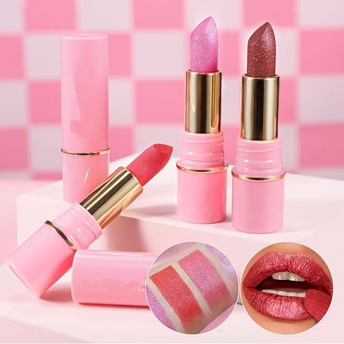 MAEPEOR Moisturizing Shiny Lipstick 8 Colors Glitter Shine Lipstick Waterproof Long Lasting Shimmer Lip Gloss (07 Amethyst)