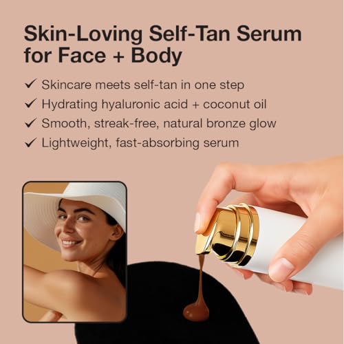 Fake Bake Flawless Coconut Sunless Tanning Serum with Hyaluronic Acid Lightweight Illuminating Face & Body Gradual Self Tanner - Hydrating & Rejuvenating Skin Care for Women & Men - 5 oz
