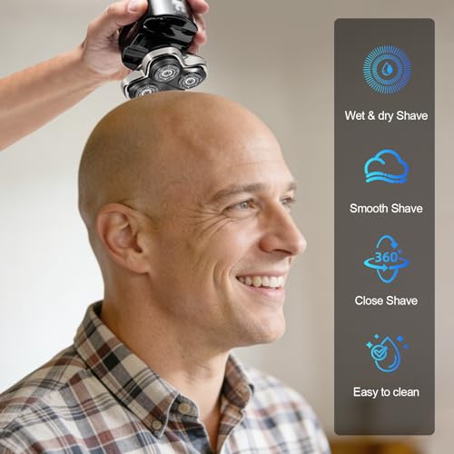9D Head Shaver for Bald Men, 6-in-1 Electric Grooming Kit, Cordless Rechargeable Wet & Dry Waterproof Skull Razor with Nose Trimmer, Hair Clipper & Body Grooming Attachments