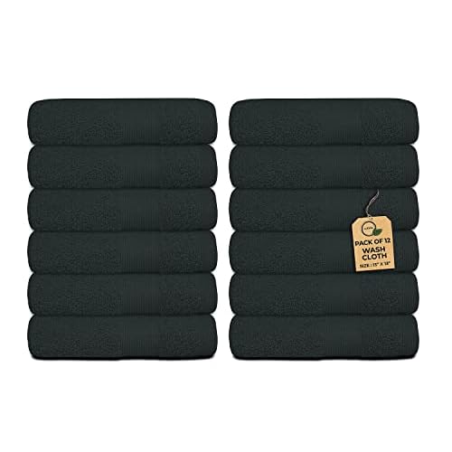 Premium Wash Cloths Pack of 12 (13" x 13") 100% Ring Spun Cotton | Luxury Washcloths | Ultra Soft Face Towels | Highly Absorbent Wash Cloths for face (Black)