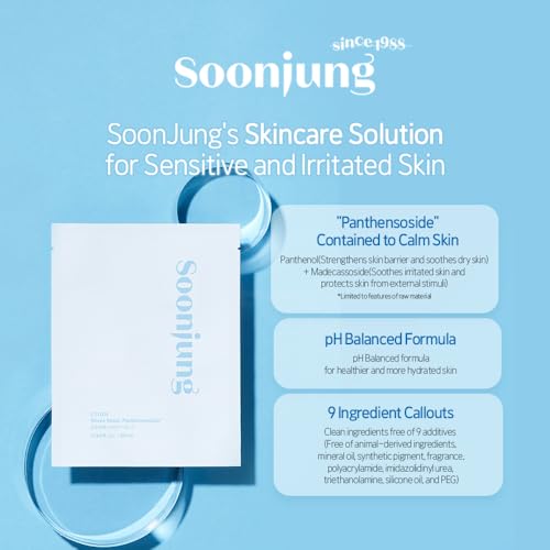 ETUDE SoonJung Sheet Mask Panthensoside (5pcs Pack), 100% Bamboo Sheet, Face Mask, Moisturizer for Sensitive Skin, pH Balanced Formula, Panthenol, Madecassoside, Korean Skin Care, Beauty