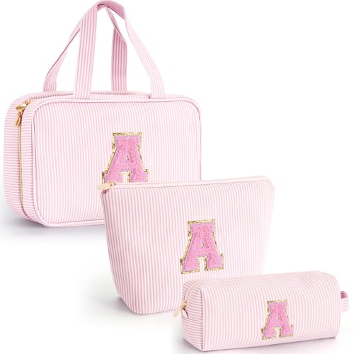 Easter Gifts Basket Stuffers for Teen Girls Women - Toiletry Bag Initial Makeup Bag | Travel Cosmetic Bag | 8 9 10 11 12 13 14 15 16 Years Old Girl Gifts Trendy Stuff - Pink A