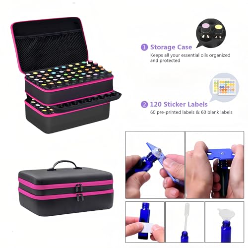 Essential Oil Storage Box, Hard Shell Case for 1-15ml Bottles, Black and Purple (127, pink)