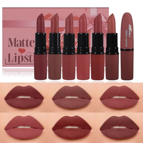 6Pcs Red Velvet Matte Lipstick Set, High Pigmented Long-Lasting Waterproof Lip Stick Lip,Moisturizing balms, Sheer tint, Shine & Glowy Finish,Stain Makeup Gift Sets.