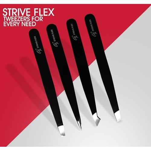 4Pcs tweezers for Women with Travel Case, Tweezers for Eyebrows - Great Precision Splinter Tweezers and Ingrown Hair Removal Professional Stainless Steel (Black)