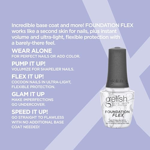 Gelish Foundation Flex ? Flexible Base Coat for Nails, Ridge Filling, & Perfect Protection, Soak-Off Rubber Base Gel Nail Kit for Long-Lasting Nail Strength and Flexibility