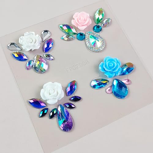 16 Colors Rainbow 3D Rhinestone Crystal Tattoo Sticker for Eyebrow Face Body Makeup Temporary Tattoo Women Festival Accessory DIY Decorations Self Adhesive Eye Gems