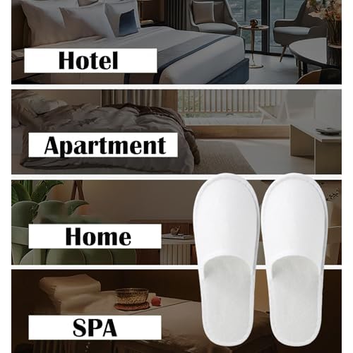 30 Pairs 10.5 Inch Disposable Slipper for Guests, White Spa Slippers Bulk House Slippers Non Slip Closed Toe Travel Footwear for Hotel Guests Women Men, Medium