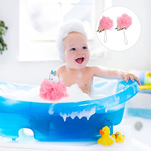 Uonlytech Unicorn Bath Loofah Sponge Mesh Pouf Unicorn Shaped Scrubber Baby Bathtub Shower Loofah Sponge Bath Mesh Balls for Girls Adults