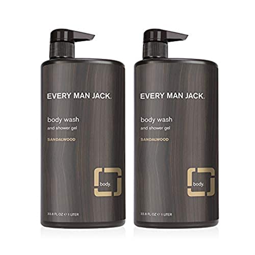 Every Man Jack Mens Sandalwood Body Wash for All Skin Types - Cleanse, Nourish, and Hydrate Your Skin with Naturally Derived Coconut and Glycerin - 2 Bottle