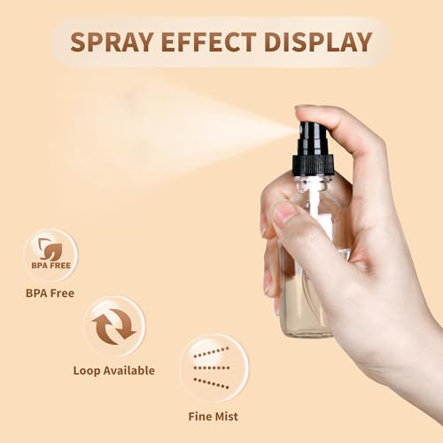 BILLIONSTARS 48 Pack 2oz Glass Boston Round Bottle with Fine Mist Sprayer - Clear - Essential Oils, Bath, Beauty, Hair & Cleaning - Leakproof Travel Bottles