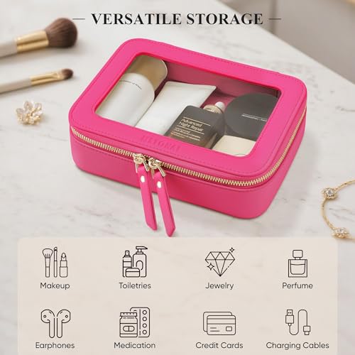 Clear Makeup Bag, Travel Toiletry Bag Cosmetic Case for Women, Waterproof Portable Make Up Skincare Pouch with Zipper, Compact Car Organizer Bag for Essentials, Medium Size, Hot Pink