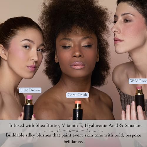 Cream Blush Stick by Phoenix Beauty ? 3-in-1 Cheek, Lip & Eye Color | High Pigment, Hydrating Formula with Shea Butter & Hyaluronic Acid | Multi-Use Makeup Stick for Dewy Skin (Wild Rose, Regular)