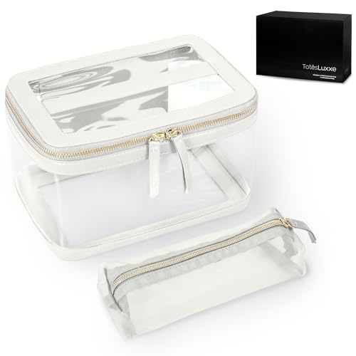 Large Clear Transparent Cosmetic Toiletries Travel Organizer with Makeup Brush Bag Travel Toiletry Bag for Women Train Case