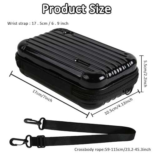 Black Hard Shell Cosmetics Case Carrying Hard Bag for Toiletry Storage Cross Body Bag with Shoulder Strap for Detachable Grip Rope and Shoulder Strap for Travel