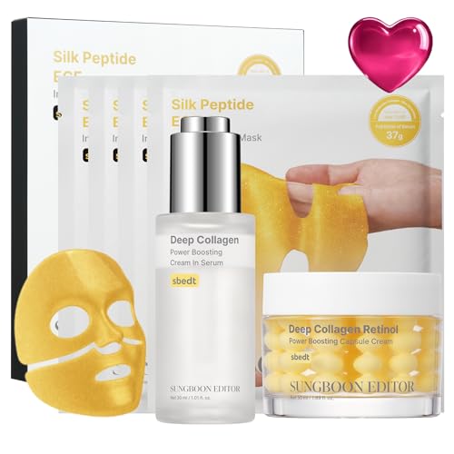 SUNGBOON EDITOR Golden Glow Plump-Looking Trio I Silk Peptide EGF Intensive Gold Mask & Deep Collagen Serum & Deep Collagen Capsule Cream I Gifts for Women