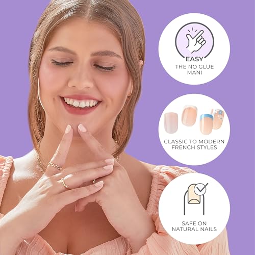 KISS imPRESS No Glue Mani Press On Nails, French, 'Genuine', Light Neutral + White Tip French, Medium Size, Coffin Shape, Includes 30 Nails, Prep Pad, Instructions Sheet, 1 Manicure Stick, 1 Mini File