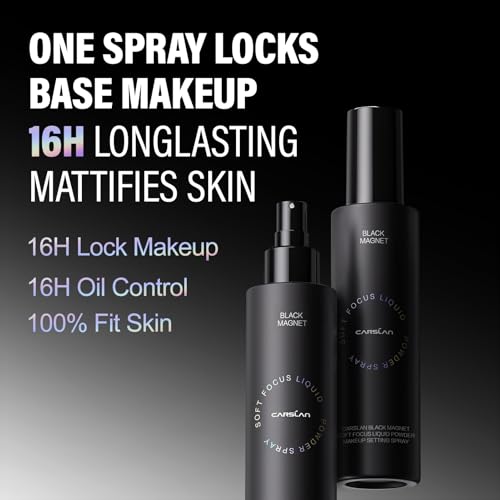 CARSLAN 1.0 Soft Focus Setting Powder + Black Magnet Setting Spray, All Day Longlasting Makeup Set