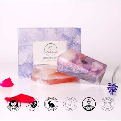 Rock Soap Gift Set of 2- Mothers day Gift- Decorative Scented Gemstone Soap with Crystals Inside- with Natural Ingredients & Essential Oil