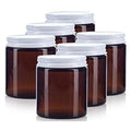 (6 pack) 4 oz / 120 ml Amber Thick Glass Jar with White Metal Airtight Lid